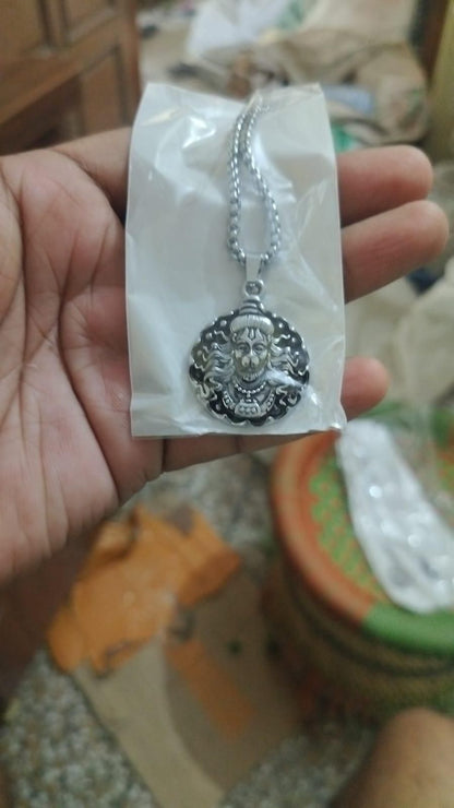 Hanuman Ji Oxidised Silver Pendant Chain
